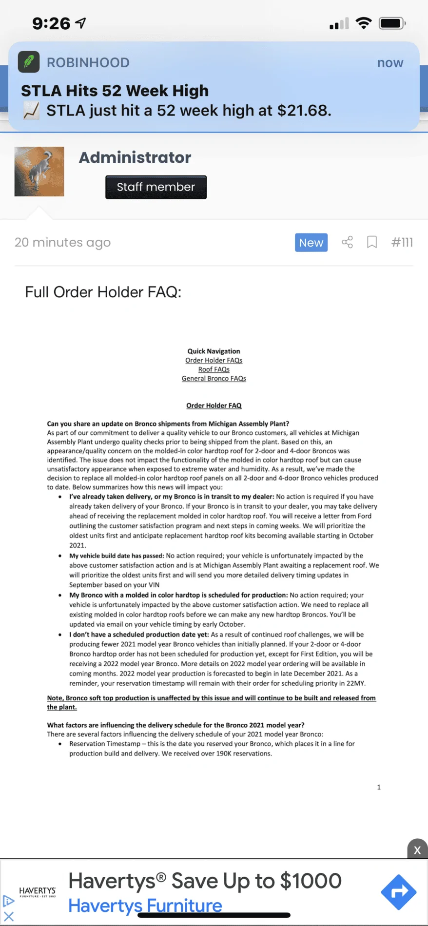 Ford Bronco 📣 Ford announces MIC hardtop solution (program 21B49): unscheduled orders will get MY2022, delivered & built Broncos will have tops replaced E9CDA938-D9A4-49E1-A382-A42BA90CDBD5