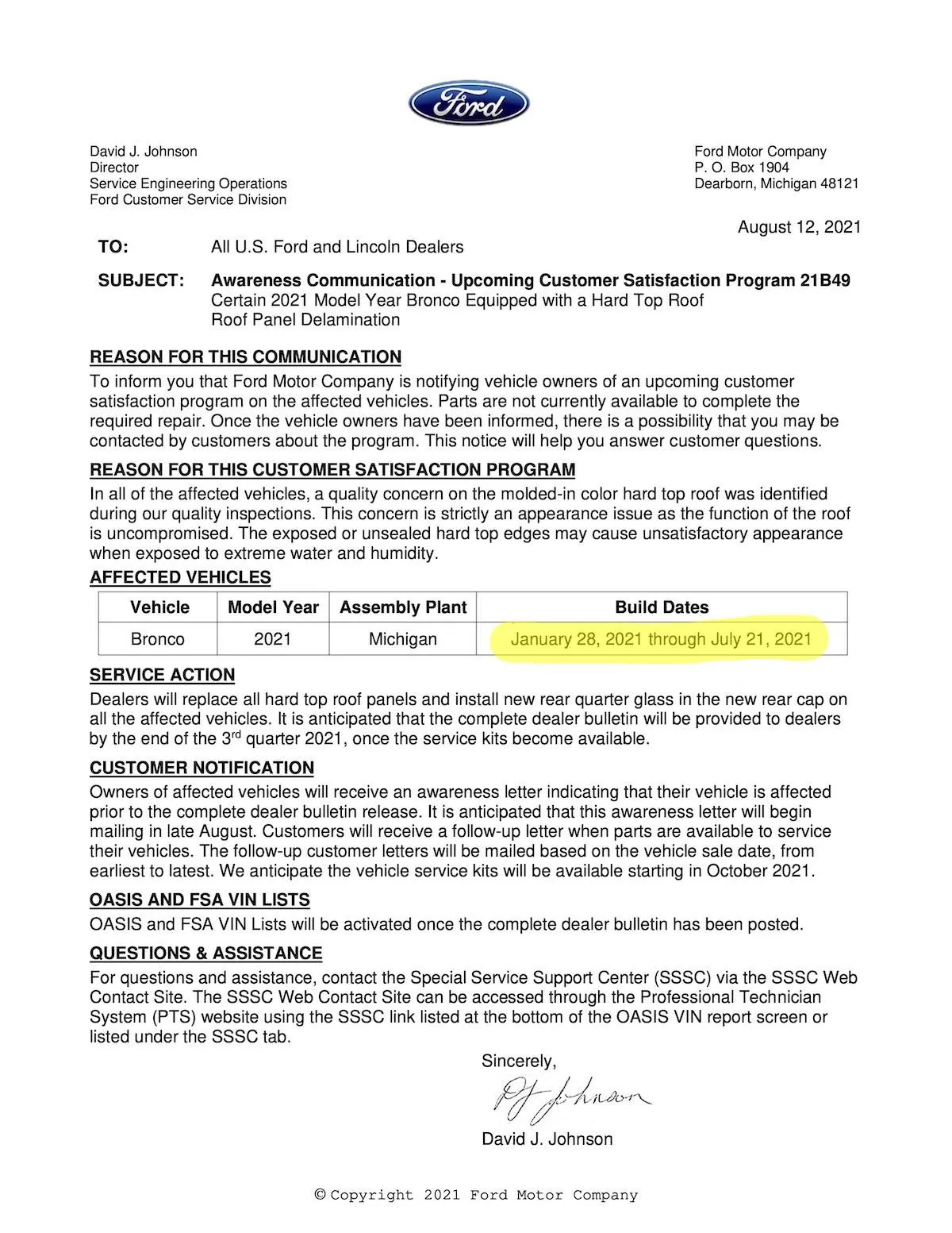 Ford Bronco 📣 Ford announces MIC hardtop solution (program 21B49): unscheduled orders will get MY2022, delivered & built Broncos will have tops replaced bronco