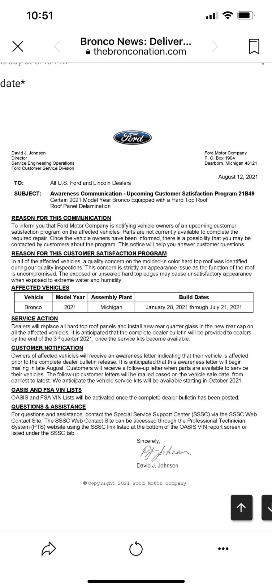 Ford Bronco 📣 Ford announces MIC hardtop solution (program 21B49): unscheduled orders will get MY2022, delivered & built Broncos will have tops replaced 70423AC4-29A9-4538-A509-F37ADA7DC520