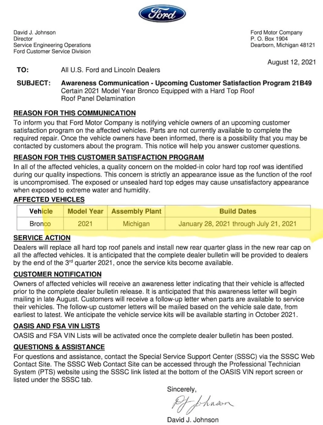 Ford Bronco 📣 Ford announces MIC hardtop solution (program 21B49): unscheduled orders will get MY2022, delivered & built Broncos will have tops replaced Screenshot_20210812-173021_Chrom