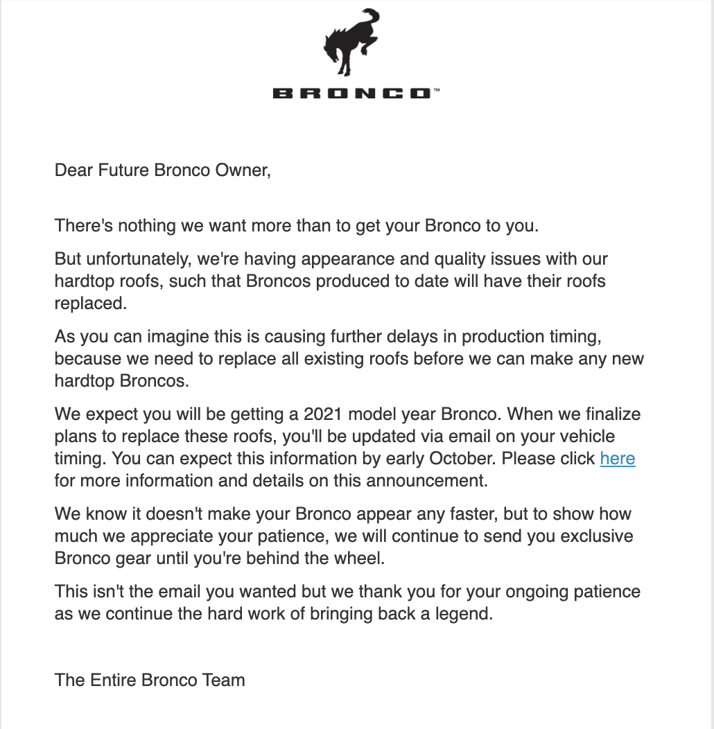 Ford Bronco Delivery delay emails have arrived [8/13] Screen Shot 2021-08-13 at 9.32.08 AM