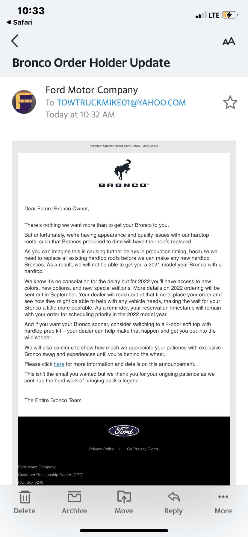 Ford Bronco Delivery delay emails have arrived [8/13] 54C72A2E-741D-420D-8149-1CA8E8A5E9E5