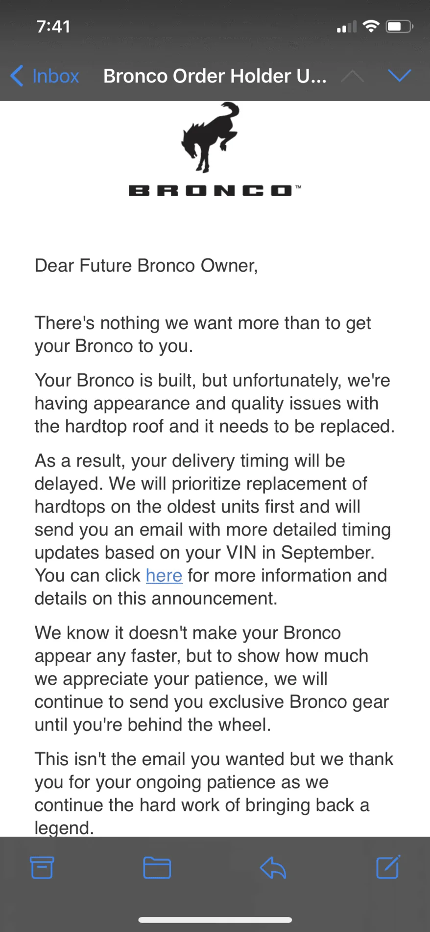 Ford Bronco Delivery delay emails have arrived [8/13] E6959528-29AE-4412-8E16-F0F352843A7B