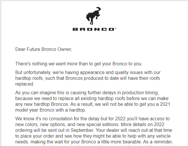 Ford Bronco Delivery delay emails have arrived [8/13] sss