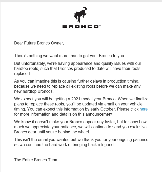 Ford Bronco Delivery delay emails have arrived [8/13] 1628892271391