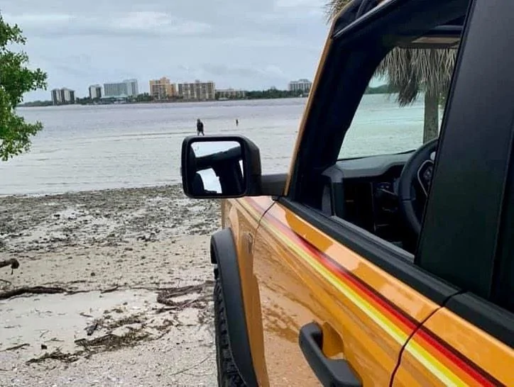 Ford Bronco Cyber Orange 2021 Bronco with Ford Retro Hood Graphics Decal & Side Stripes 2021 Bronco retro classic decals stripes graphics cyber orange 1