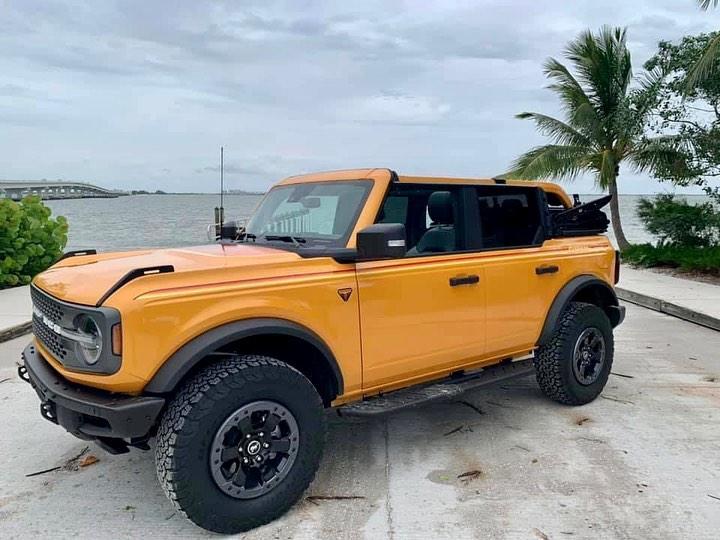Ford Bronco Cyber Orange 2021 Bronco with Ford Retro Hood Graphics Decal & Side Stripes 2021 Bronco retro classic decals stripes graphics cyber orange 3