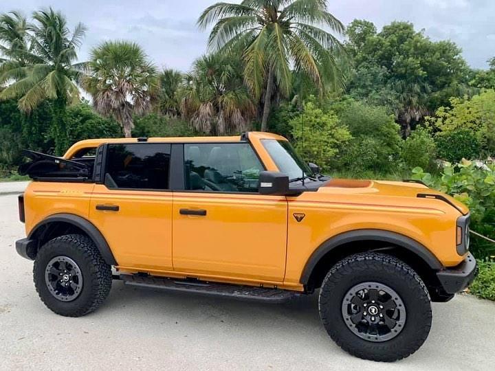 Ford Bronco Cyber Orange 2021 Bronco with Ford Retro Hood Graphics Decal & Side Stripes 2021 Bronco retro classic decals stripes graphics cyber orange 5