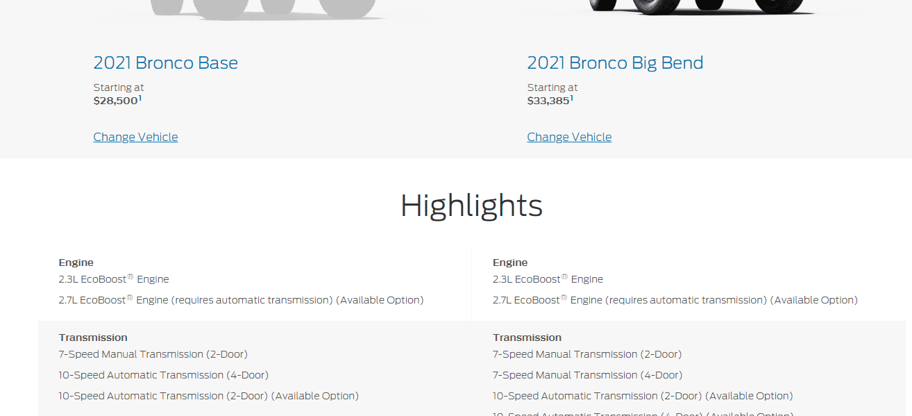 Ford Bronco Compare Models Link 4doorautobase
