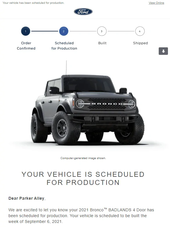 Ford Bronco Production Week Scheduling - 8/16 1629386413993