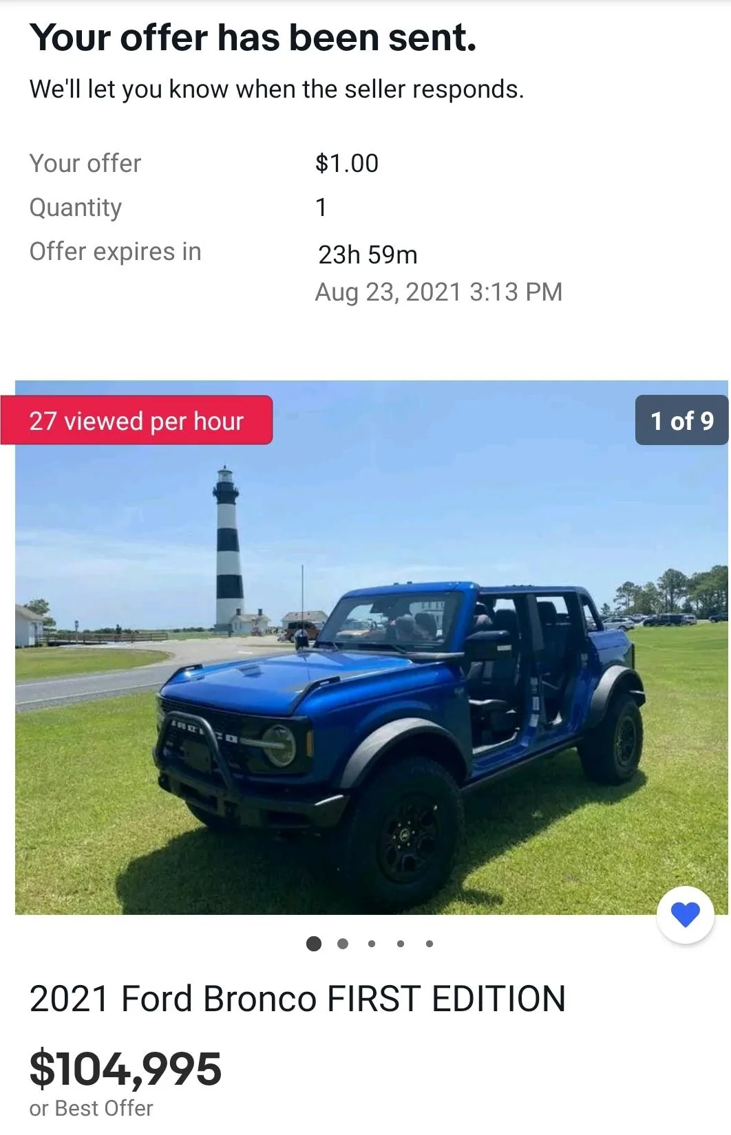 Ford Bronco 2022 MSRP Increase? Screenshot_20210822-151359_eBay