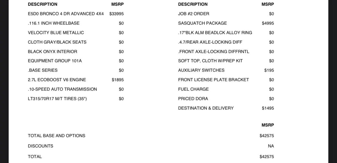 Ford Bronco Anyone order a Base 4 door Sas? A9712C40-1515-47B6-8463-7AE27687480A
