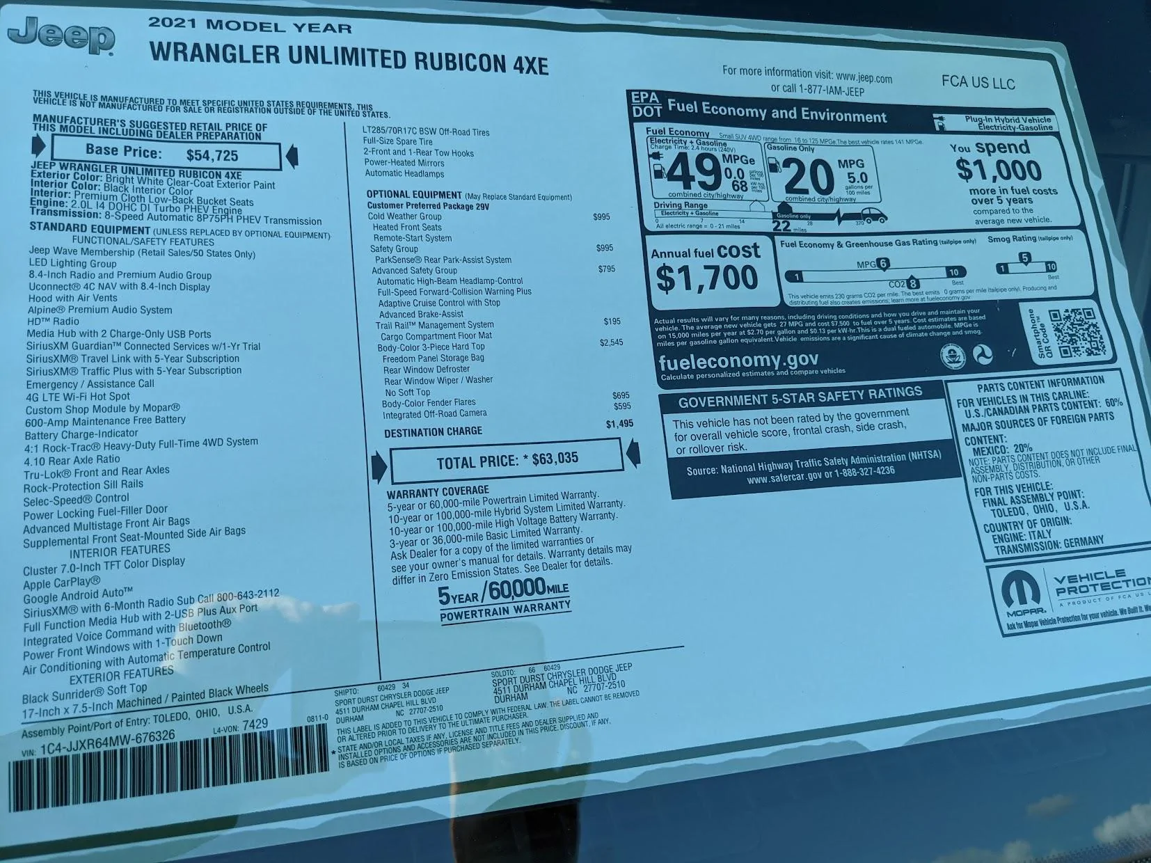 Ford Bronco Test Drove a Bronco Badlands & Wrangler 4xe Rubicon Wrangler Window Sticker