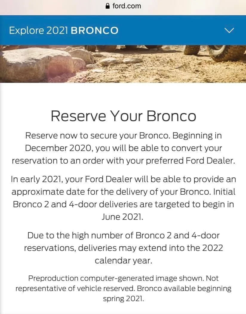Ford Bronco NO Compensation for wait. 1g0w202zbuc51