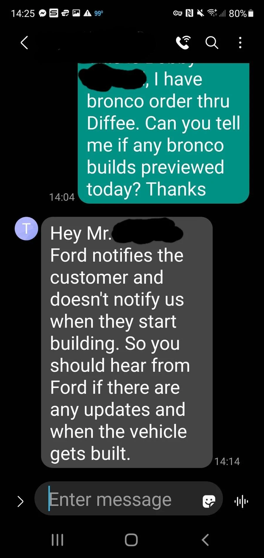 Ford Bronco [Update: Scheduling Cancelled For 10/18 Build Week] Granger Bronco Scheduling Previews as of 8/31. Including 2-Door and MIC top Screenshot_20210831-142522_Messages
