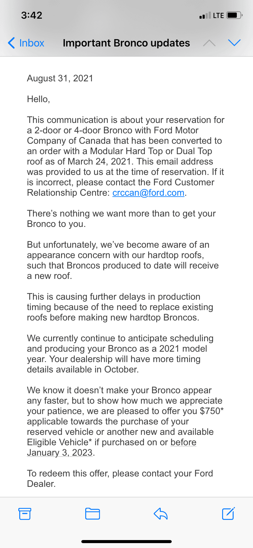Ford Bronco Ford Canada email today 8F21AA86-FB68-4A5A-9B6D-F4A51EC63F95