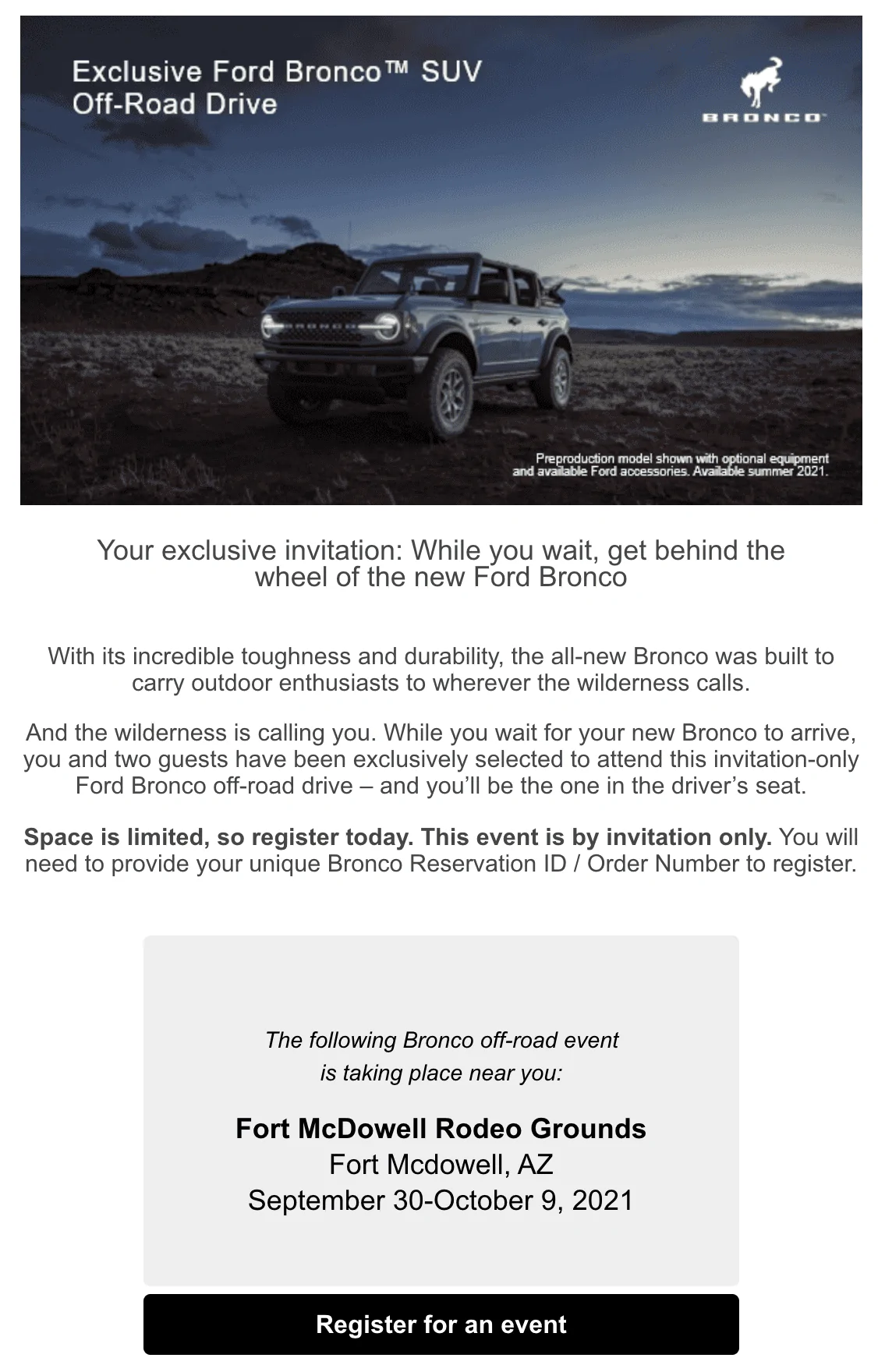 Ford Bronco Invitation-Only Bronco Off-Road Drive event announced for Fort McDowell Rodeo Grounds, AZ Screen Shot 2021-09-01 at 8.40.12 AM
