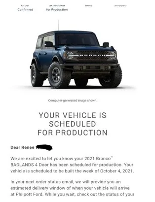 Ford Bronco 📬 9/2 Scheduling Email Received Group! BRONCO