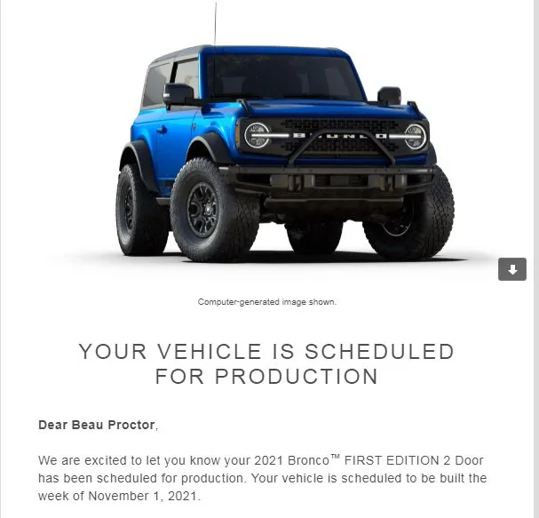 Ford Bronco 📬 9/2 Scheduling Email Received Group! Bronco Production