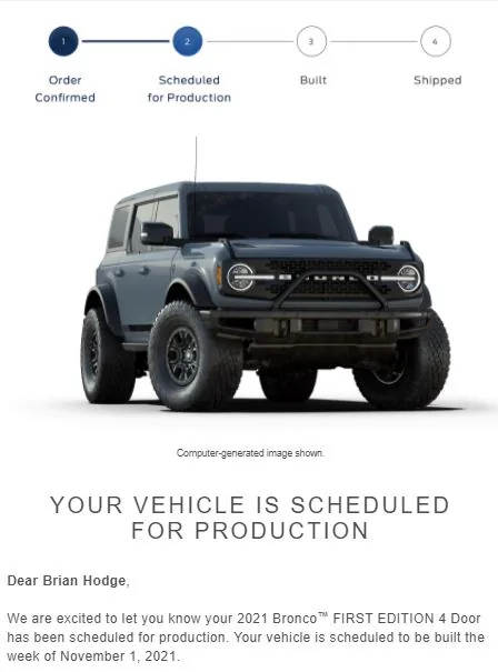 Ford Bronco 📬 9/2 Scheduling Email Received Group! Capture Bronco