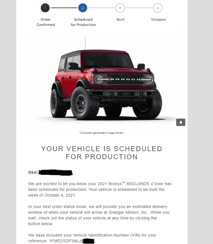 Ford Bronco 📬 9/2 Scheduling Email Received Group! ORDER