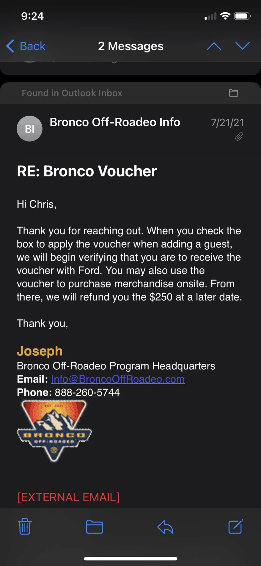 Ford Bronco $250 Voucher for Bronco Off-Rodeo 0BE69640-6706-4890-B71B-906BA5C3CE02