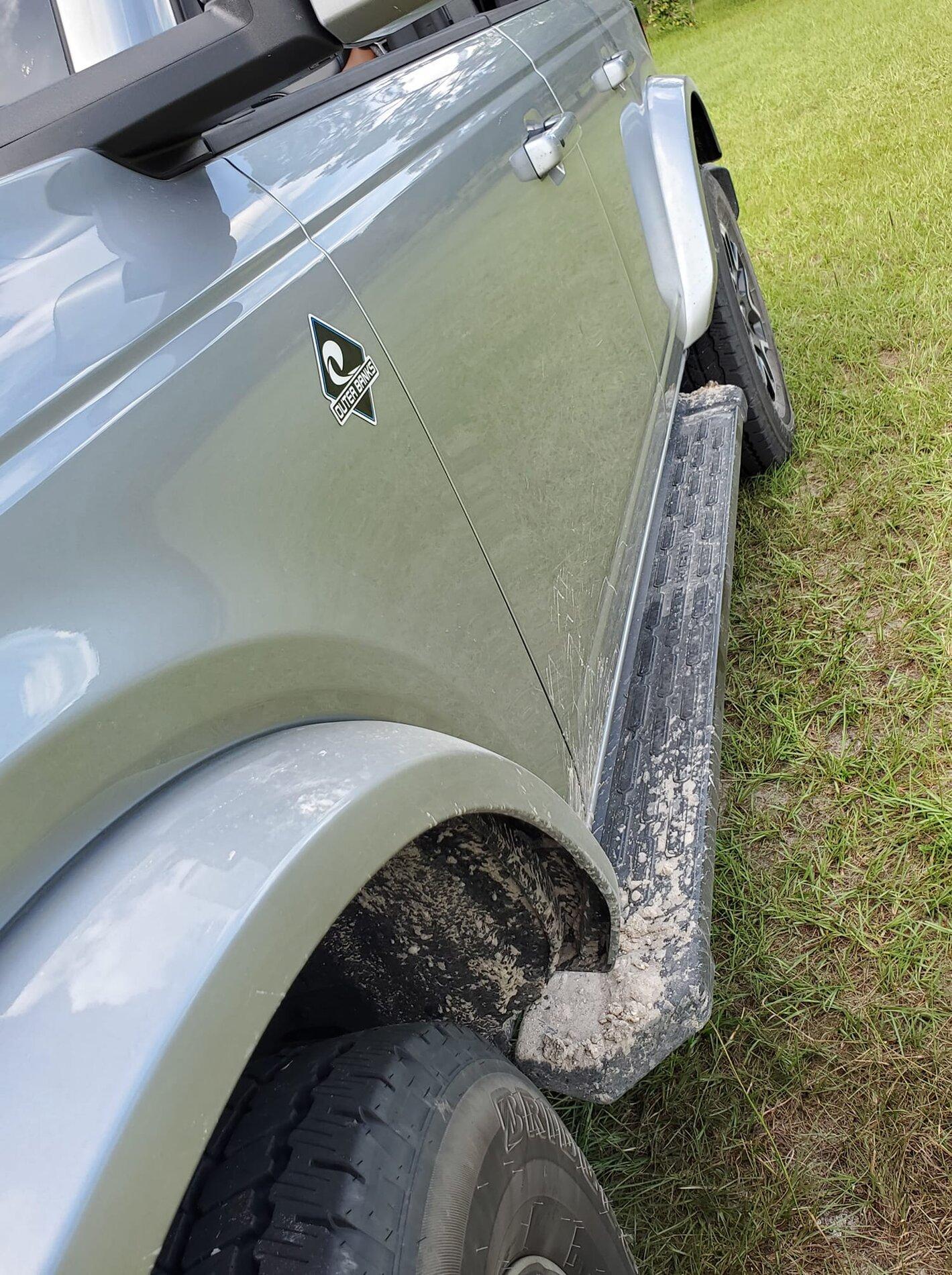 Ford Bronco Rear Door Handles Getting Blasted By Rocks side shot