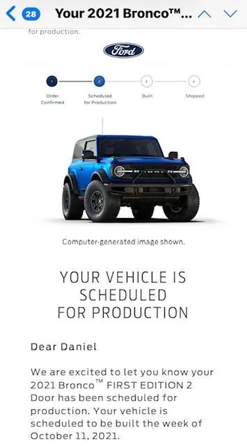 Ford Bronco First Edition Bronco Thread Production