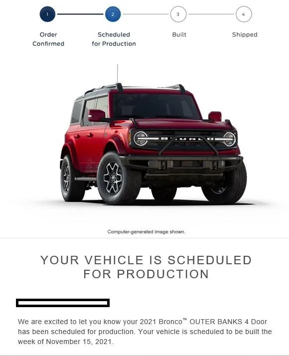 Ford Bronco My FE was scheduled today Bronco order