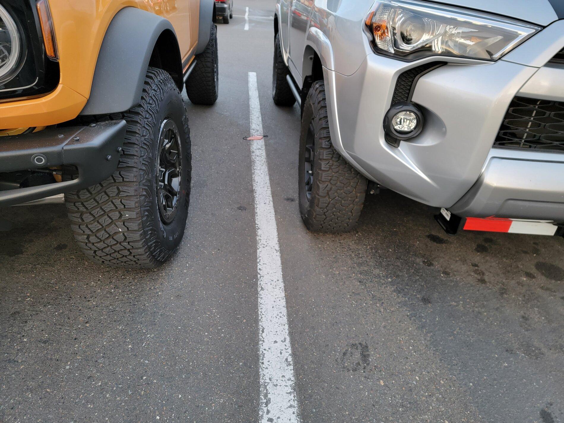 Ford Bronco Cyber Orange First Edition Bronco next to my 4Runner 20210909_191916