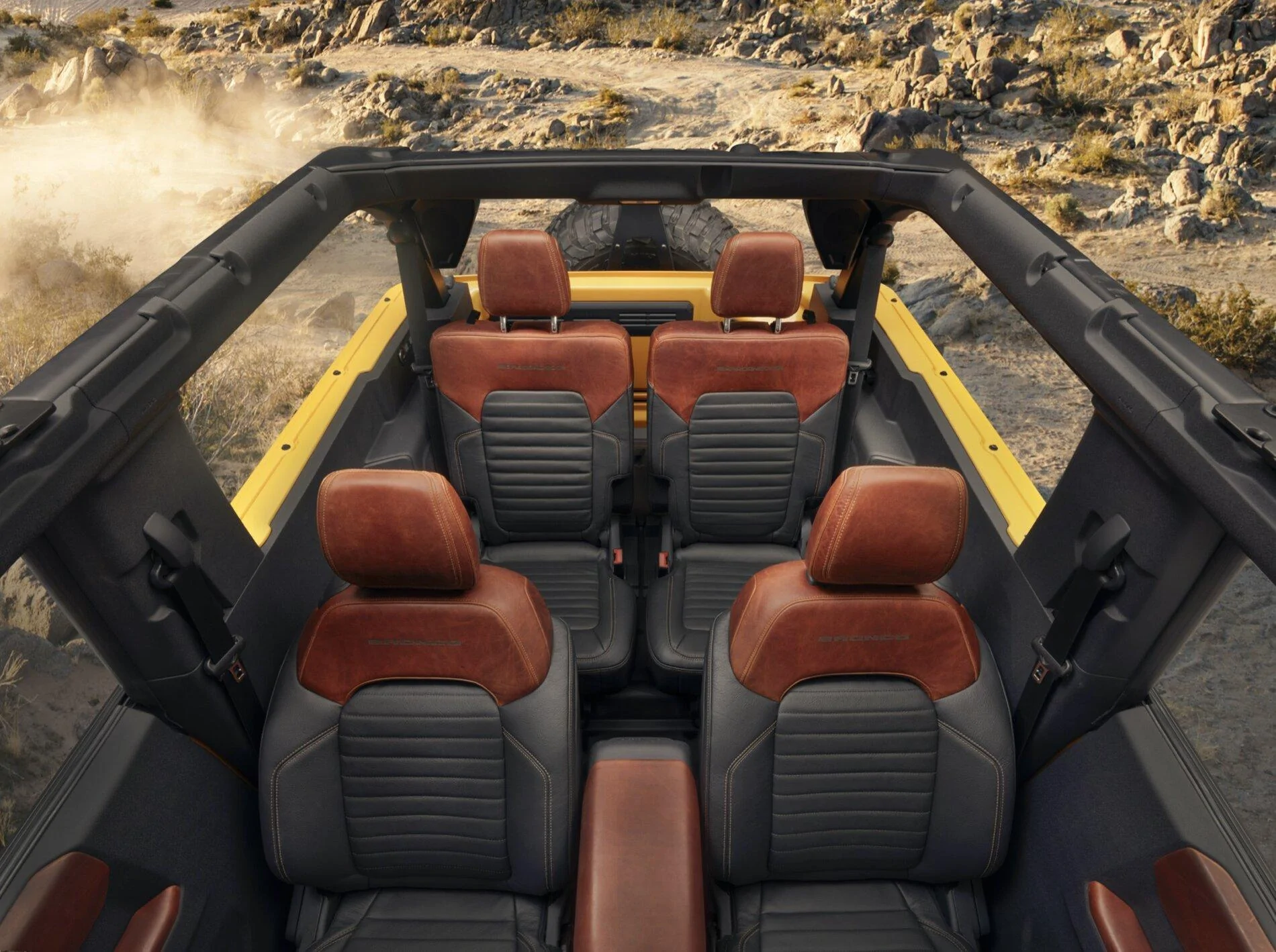 Ford Bronco First Edition Bronco Will Have Navy Pier Interior Option Only 2021-Ford-Bronco-2-door-interior-002-seats-roof-off-pre-production-model