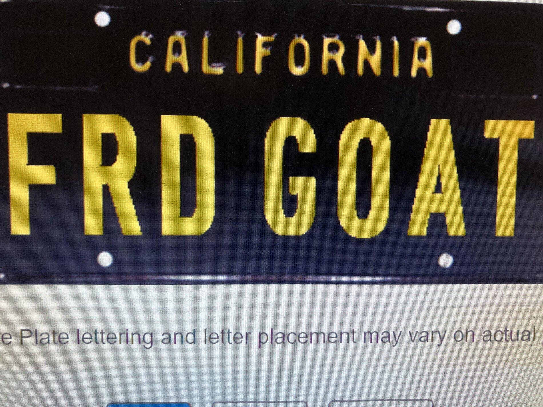 Ford Bronco Custom vanity license plate for Bronco? Ford Goat