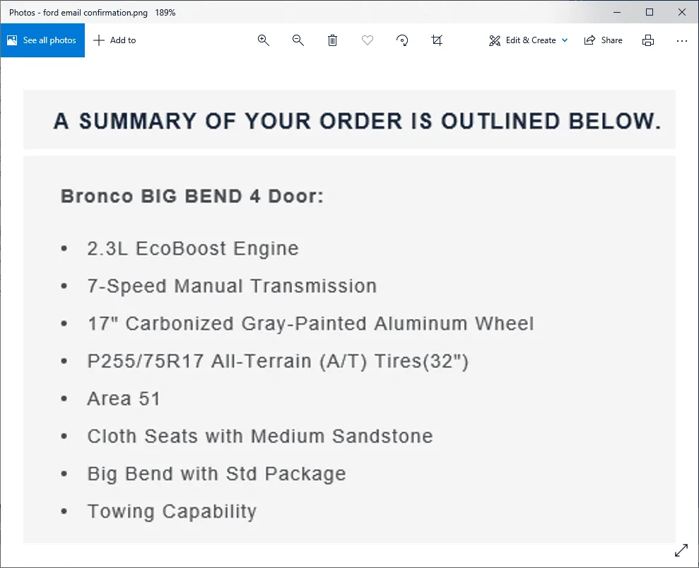 Ford Bronco Locking Diff shows on Dealer order sheet, not on tracking 1631472005539