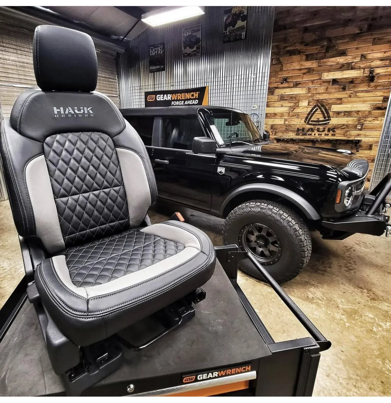Ford Bronco Katzkin diamond stitch leather seats in Hauk Designs Bronco C59D3E9A-8665-4951-A8F8-09FDB9E714F7