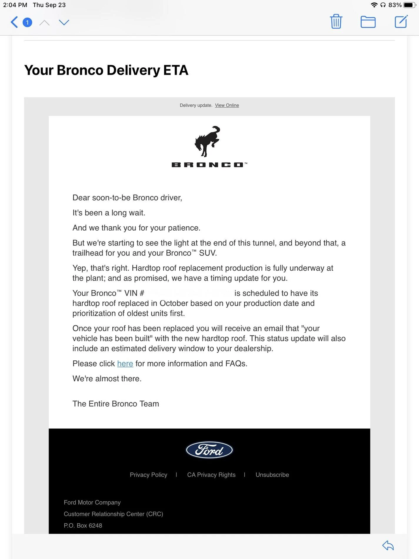 Ford Bronco Ford begins sending Hardtop Replacement emails to Bronco customers today B3B20D15-B859-4C32-A998-D1D13BF52B3B
