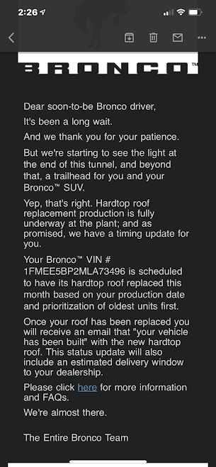 Ford Bronco Ford begins sending Hardtop Replacement emails to Bronco customers today 1632422121044