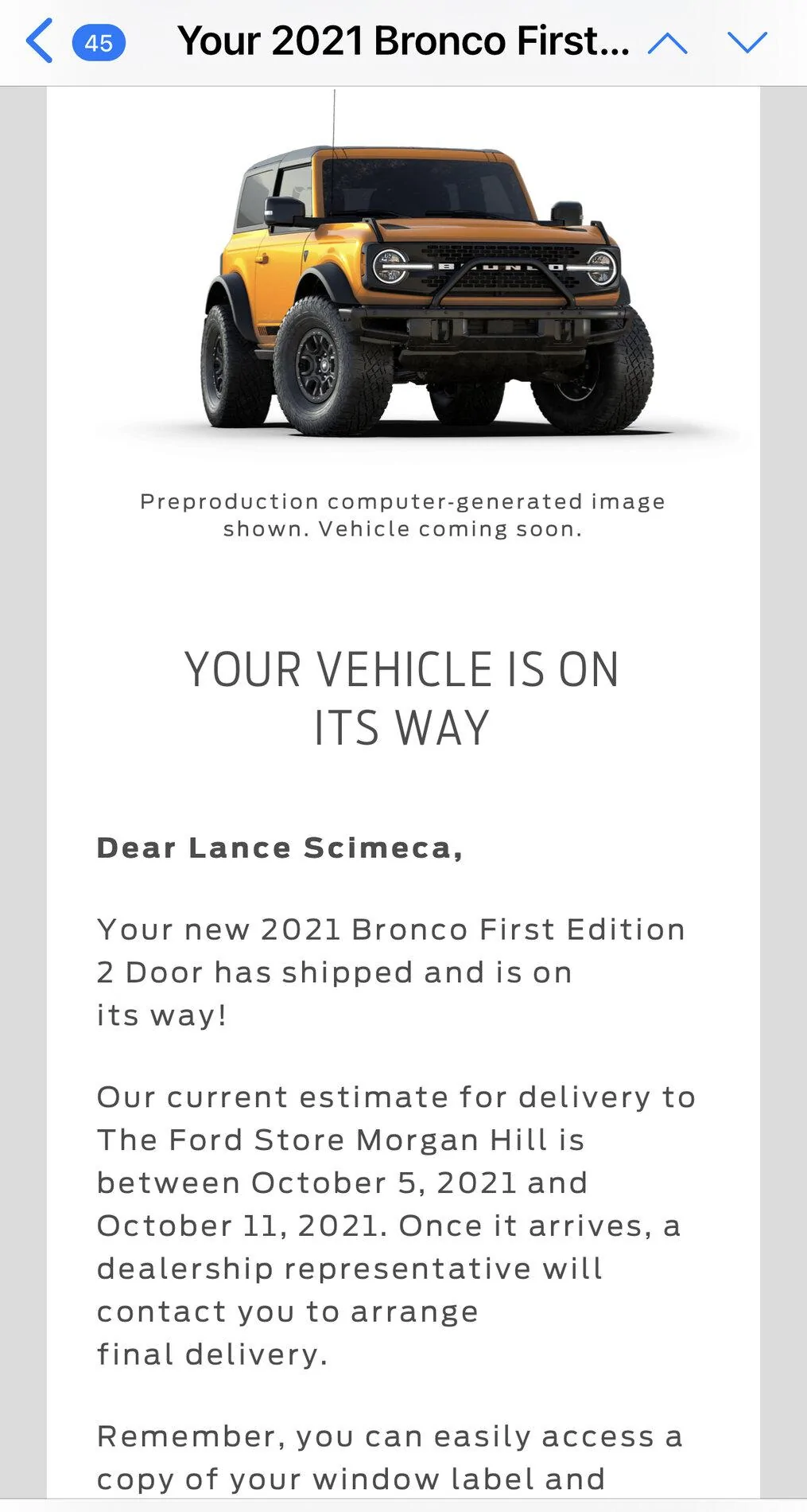 Ford Bronco about to start! DELIV