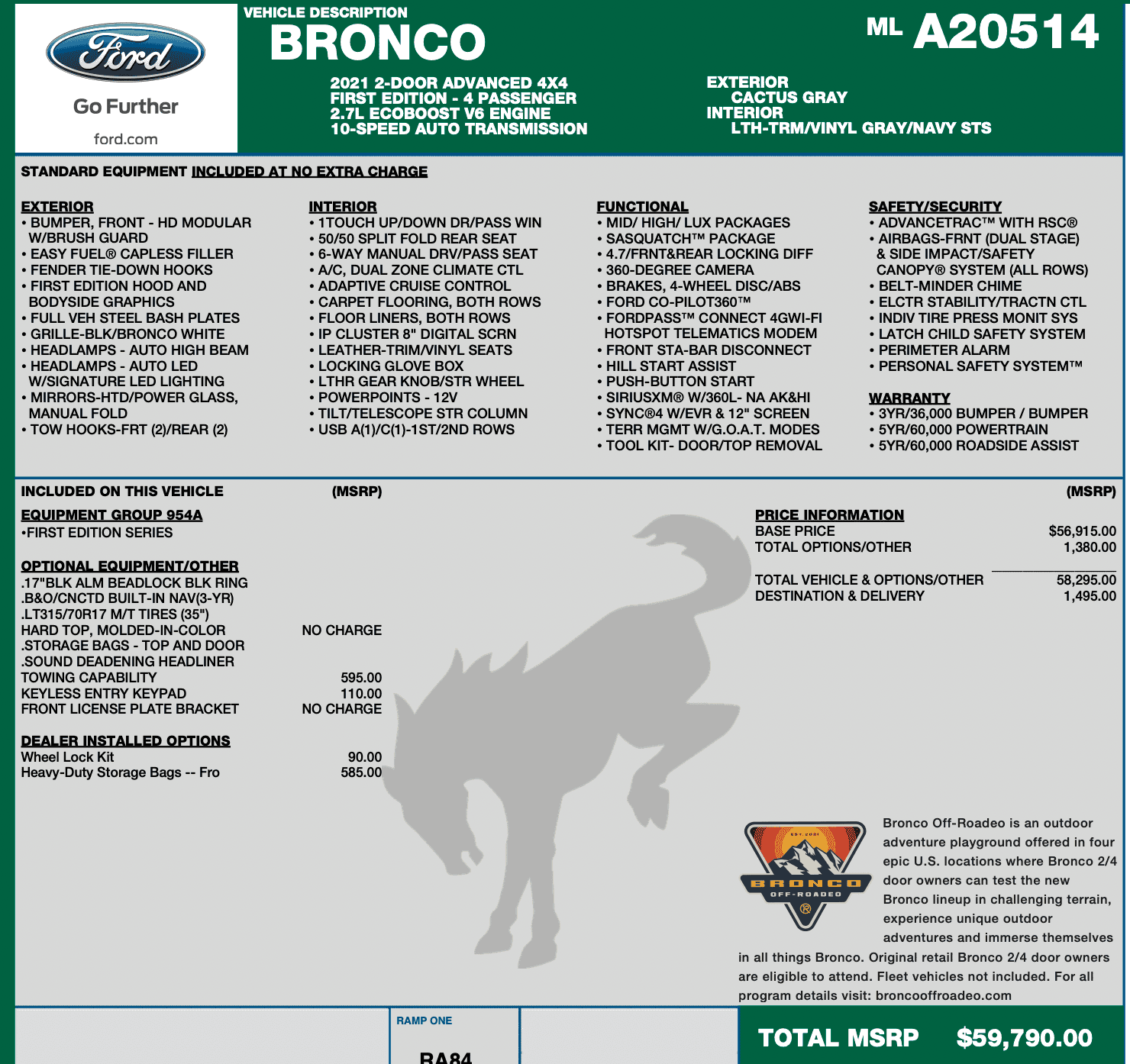 Ford Bronco 2D First Edition (Mid-October Delivery) Available Screen Shot 2021-09-24 at 8.04.04 PM