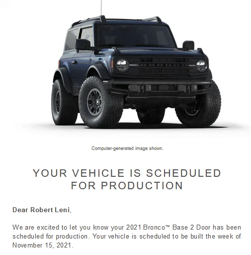 Ford Bronco ⏱ Bronco Scheduling This Week (of 9/27) For REST OF MY21 1633026912569