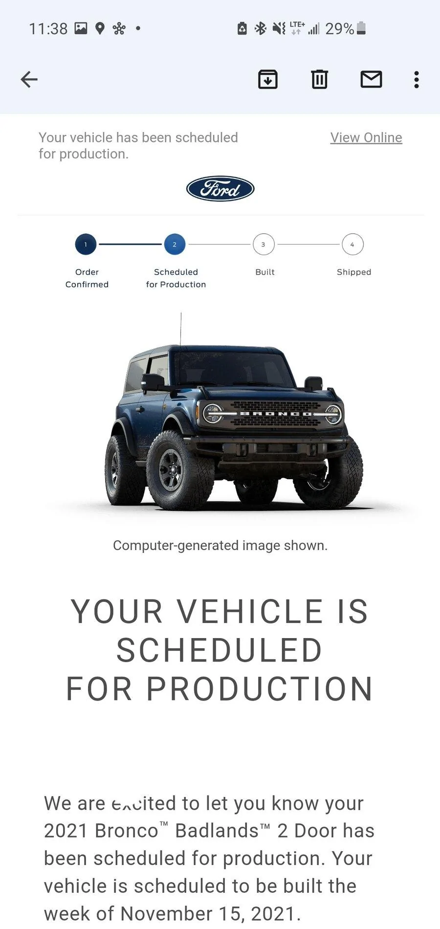 Ford Bronco ⏱ Bronco Scheduling This Week (of 9/27) For REST OF MY21 Screenshot_20210930-113850_Gmail