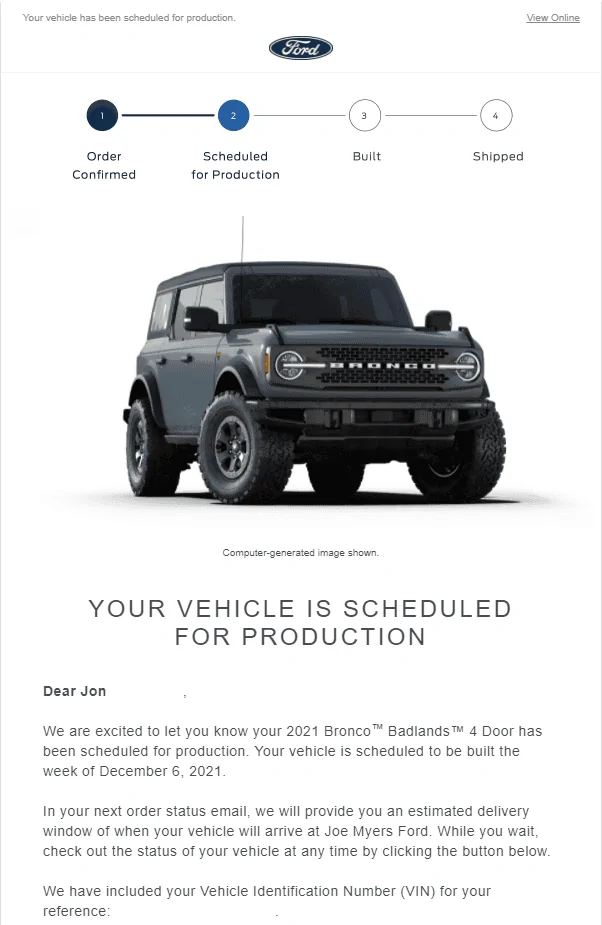 Ford Bronco ⏱ Bronco Scheduling This Week (of 9/27) For REST OF MY21 1633027509178