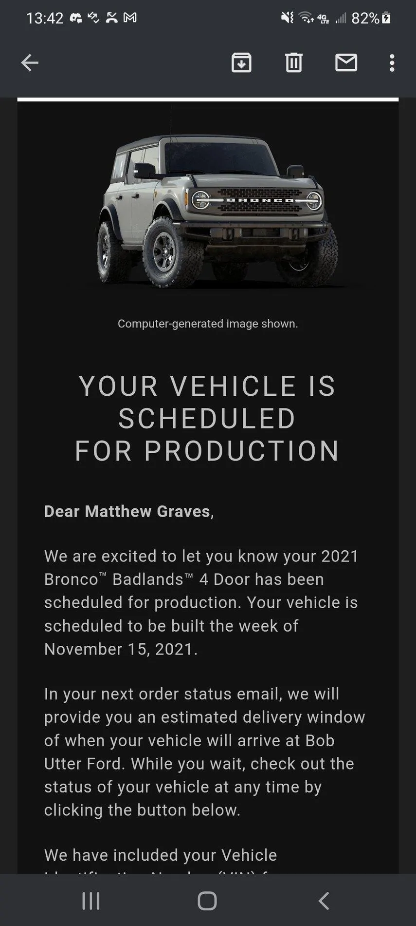 Ford Bronco ⏱ Bronco Scheduling This Week (of 9/27) For REST OF MY21 Screenshot_20210930-134251_Gmail