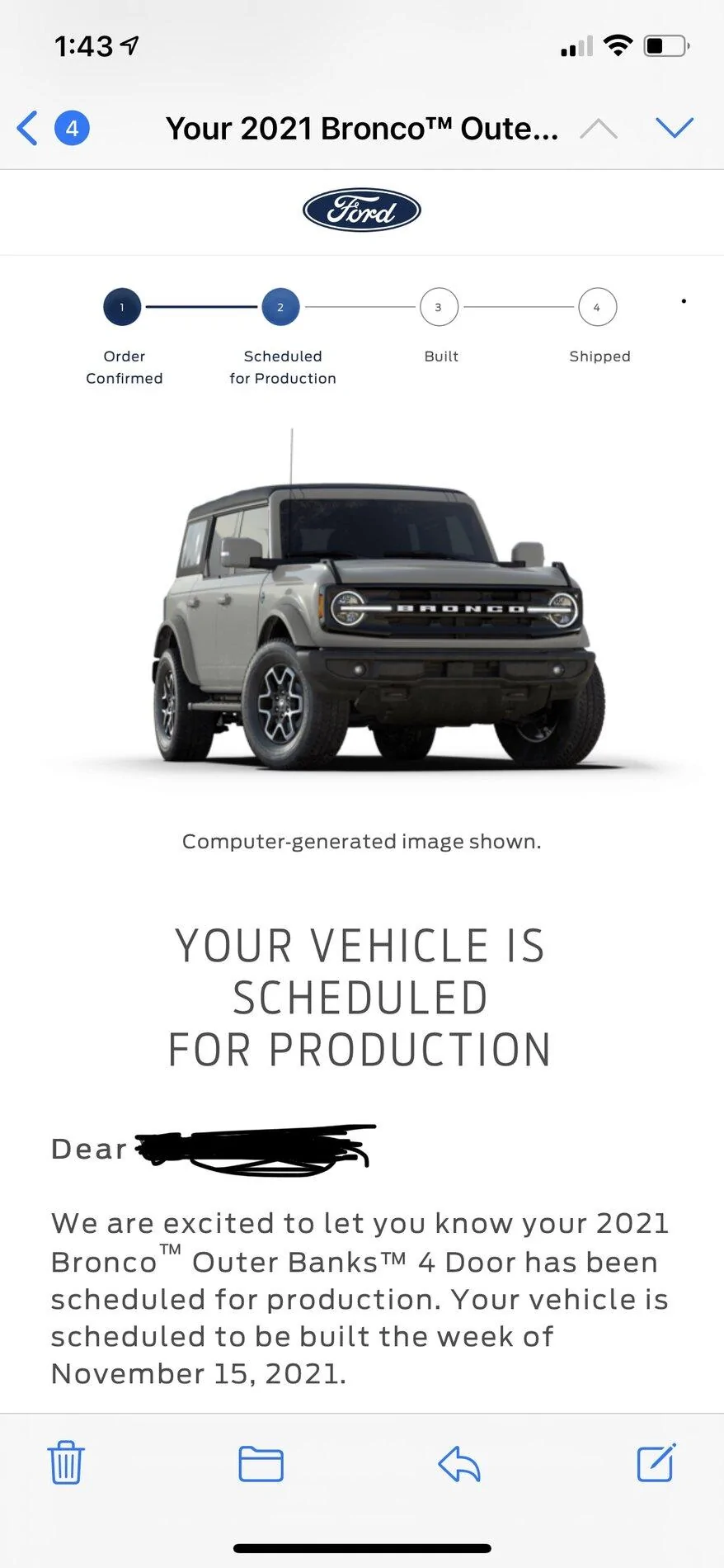 Ford Bronco ⏱ Bronco Scheduling This Week (of 9/27) For REST OF MY21 IMG_5769