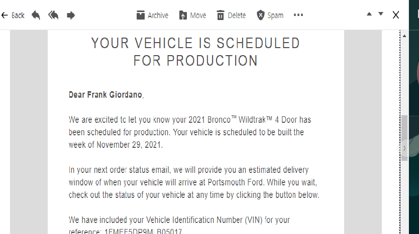 Ford Bronco Build email Bronco