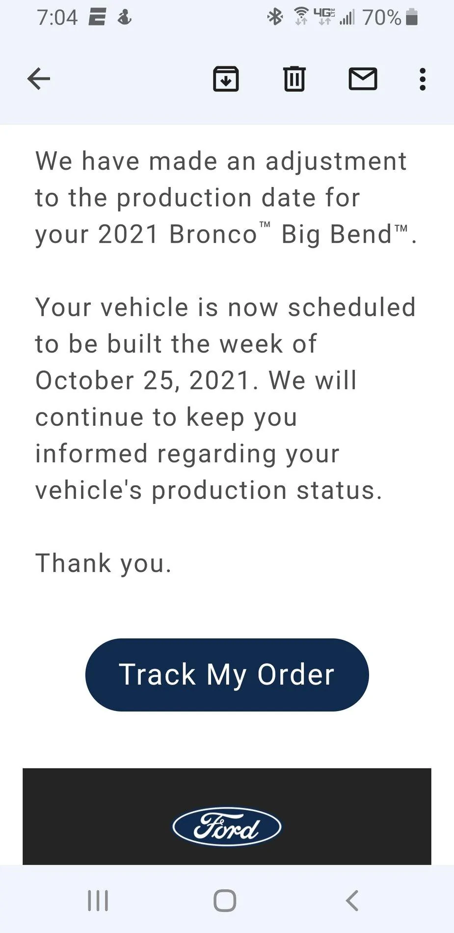 Ford Bronco Update email on production. Screenshot_20211001-190456_Gmail