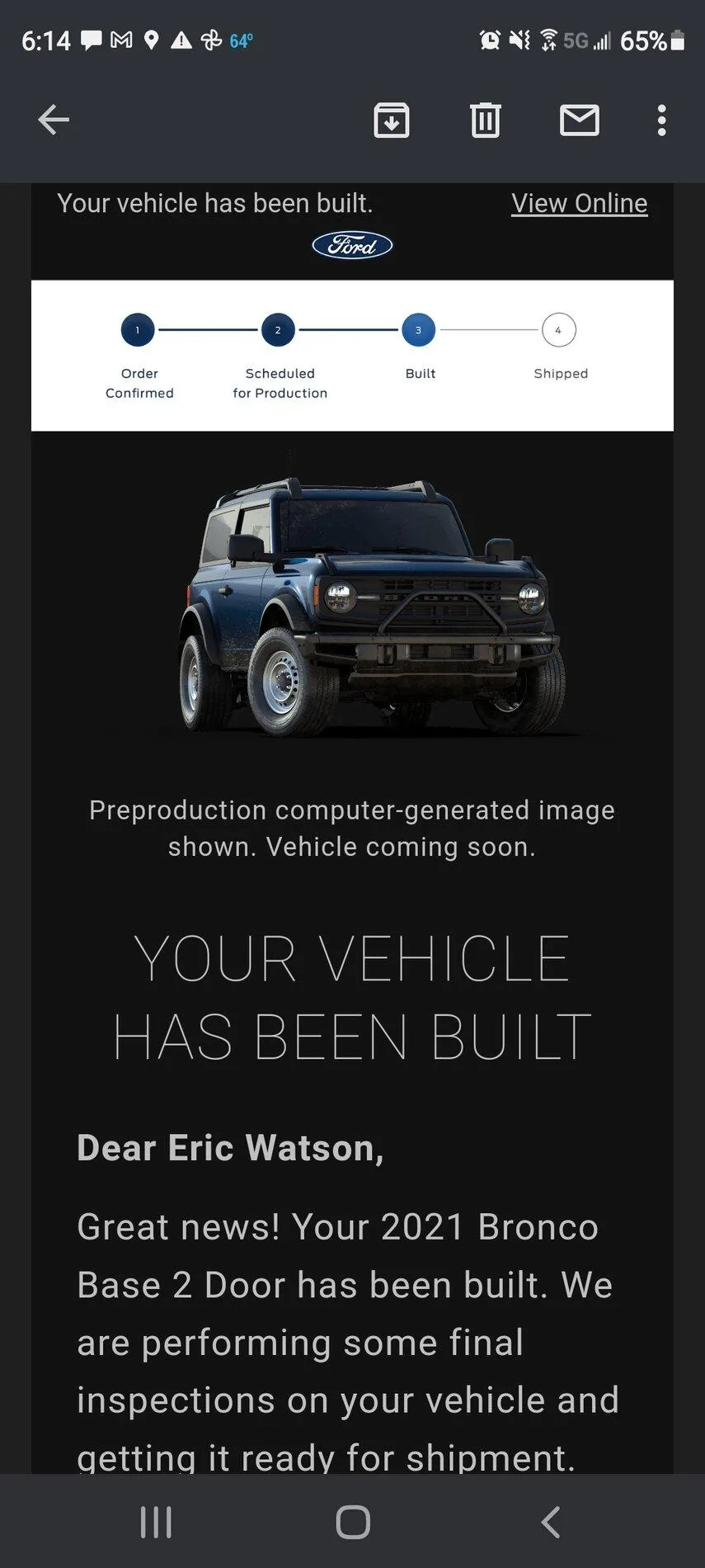 Ford Bronco *** DIRT MOUNTAIN Broncos - Built, Shipped, Delivered Tracker*** Screenshot_20211002-061423_Gmail