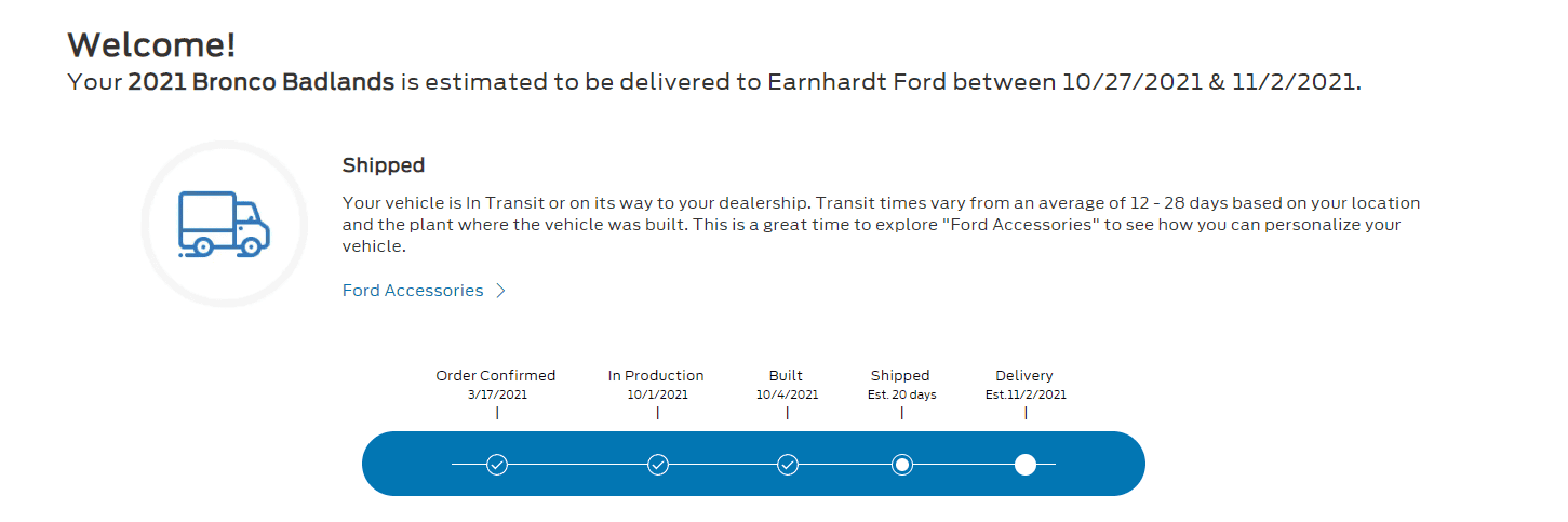 Ford Bronco Shipping Time to Central Kentucky? 1633459729095