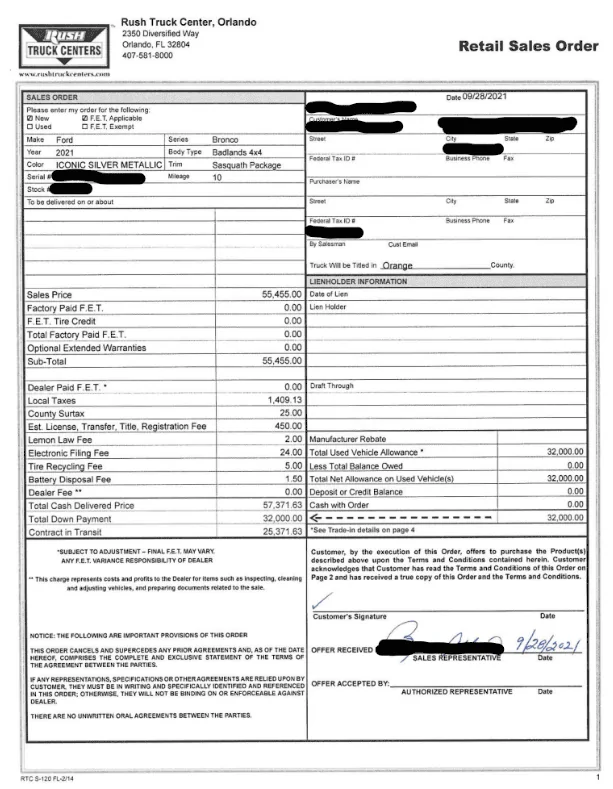 Ford Bronco Signed Purchase Agreement - Examples that will hold up? 1633542789604