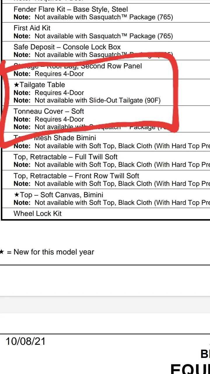 Ford Bronco Tailgate Table: Typo or an Actual Compatibility Issue With Certain Trims? 20211012_070939