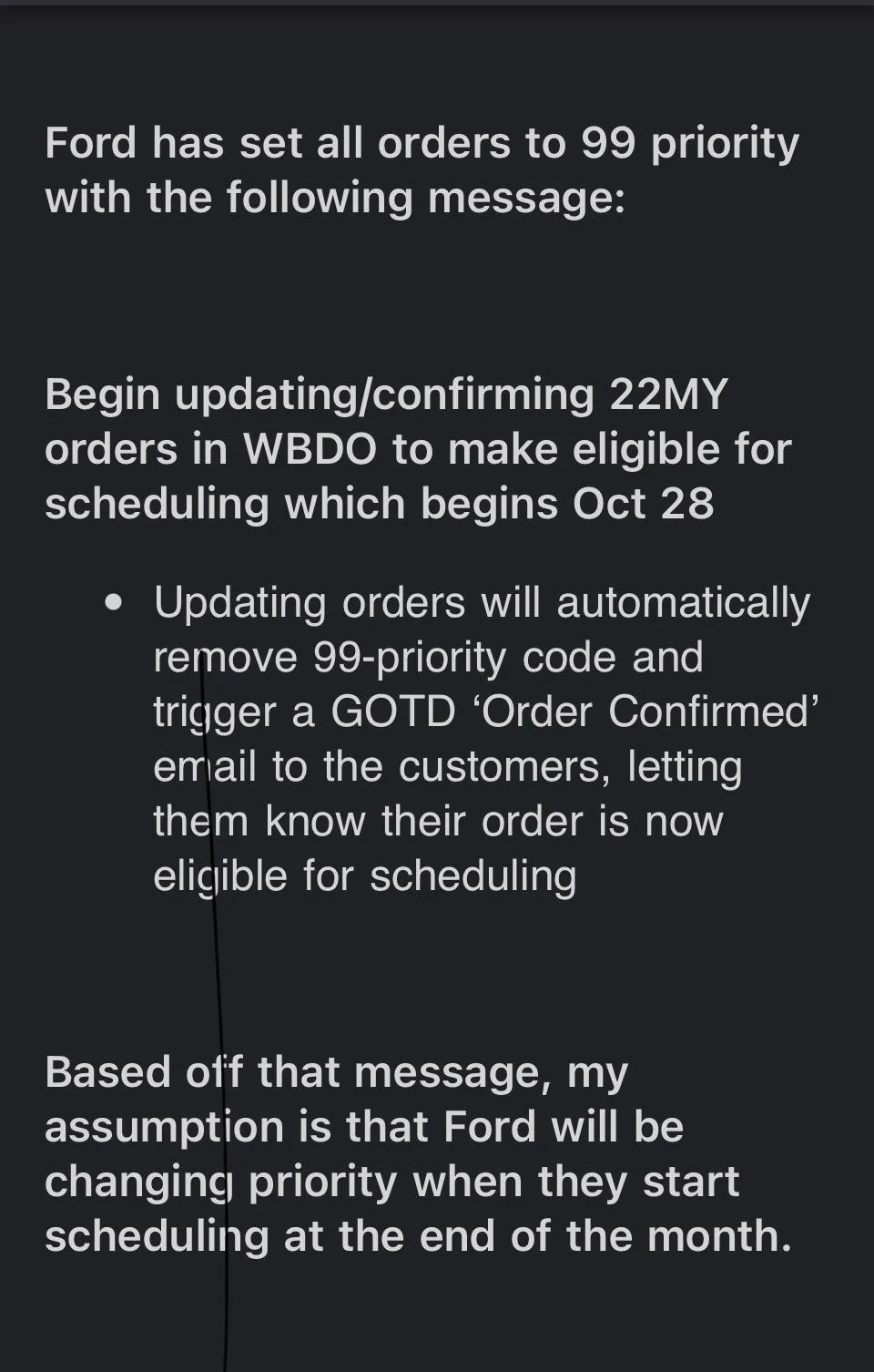 Ford Bronco 2022 order summary says priority code 99 F7520C5A-FDD6-4297-BD1F-AC637185B89D